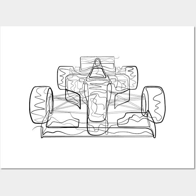 Racing Car - One Line Drawing Wall Art by Teeladen